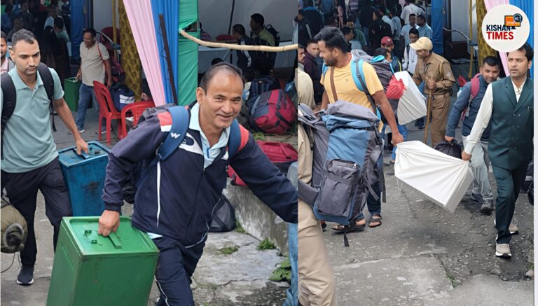 चमोली पंचायत चुनाव 2025 में रवाना होती पोलिंग पार्टियां का दृश्य, सुरक्षा के साथ तैयारियां पूर्ण