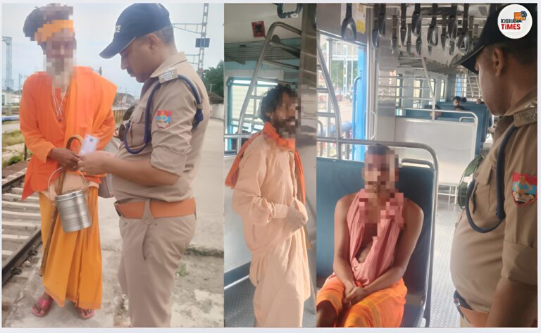 हरिद्वार रेलवे स्टेशन पर पकड़े गए साधु के भेष में घूमते फर्जी व्यक्ति को गिरफ्तार करती जीआरपी पुलिस