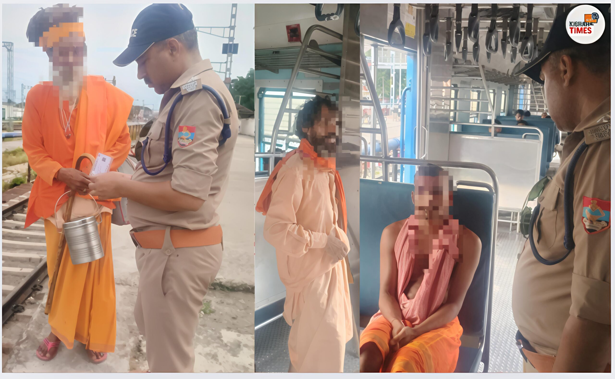 हरिद्वार रेलवे स्टेशन पर पकड़े गए साधु के भेष में घूमते फर्जी व्यक्ति को गिरफ्तार करती जीआरपी पुलिस