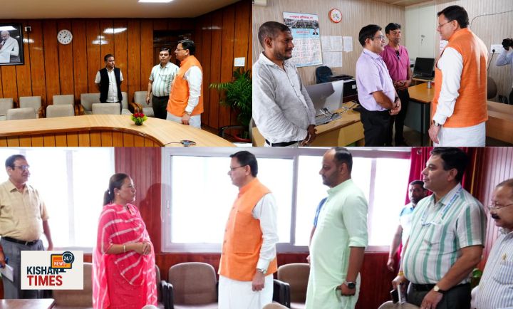 मुख्यमंत्री पुष्कर सिंह धामी विधानसभा कार्यालयों का निरीक्षण करते हुए