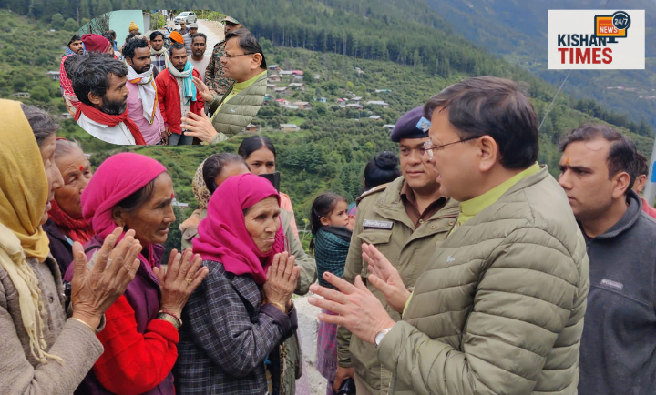 सीएम पुष्कर सिंह धामी धराली आपदा ग्रस्त क्षेत्र में पीड़ितों से मुलाकात करते हुए और राहत-बचाव कार्यों की समीक्षा करते हुए