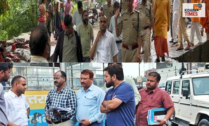 जिलाधिकारी मयूर दीक्षित हरिद्वार में जलभराव प्रभावित क्षेत्रों का निरीक्षण करते हुए।