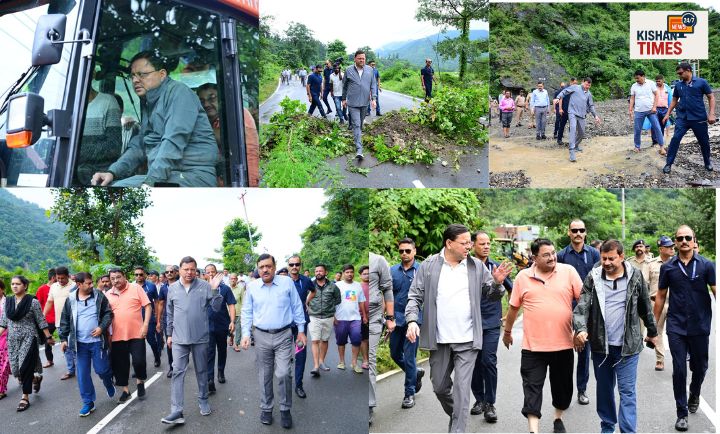 मुख्यमंत्री पुष्कर सिंह धामी मालदेवता क्षेत्र का स्थलीय निरीक्षण करते हुए