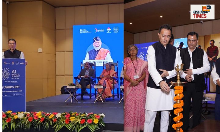 उत्तराखंड एआई इम्पैक्ट समिट 2025 में केंद्रीय मंत्री जितिन प्रसाद और अतिथिगण देहरादून में कार्यक्रम का उद्घाटन करते हुए।