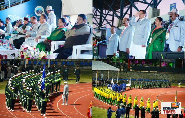 मुख्यमंत्री पुष्कर सिंह धामी अखिल भारतीय वन खेलकूद प्रतियोगिता 2025 में खिलाड़ियों को संबोधित करते हुए।