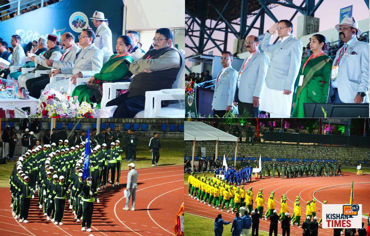 मुख्यमंत्री पुष्कर सिंह धामी अखिल भारतीय वन खेलकूद प्रतियोगिता 2025 में खिलाड़ियों को संबोधित करते हुए।