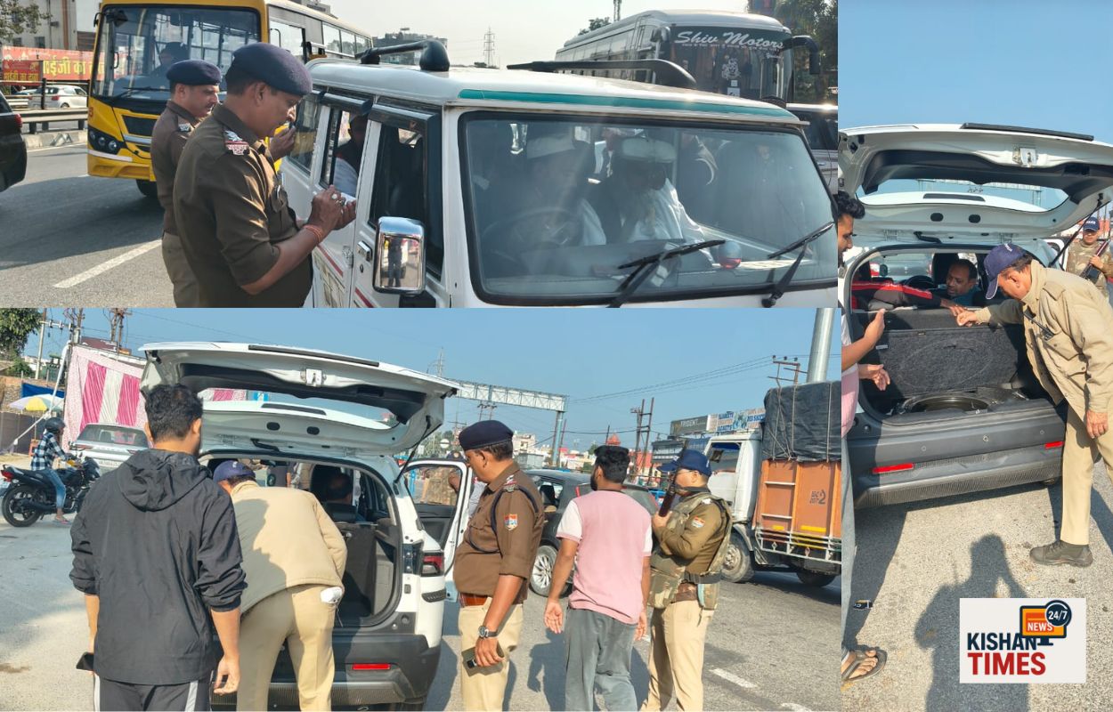“हरिद्वार पुलिस बॉर्डर पर वाहनों की चेकिंग करते हुए, डॉग स्क्वाड की तैनाती”