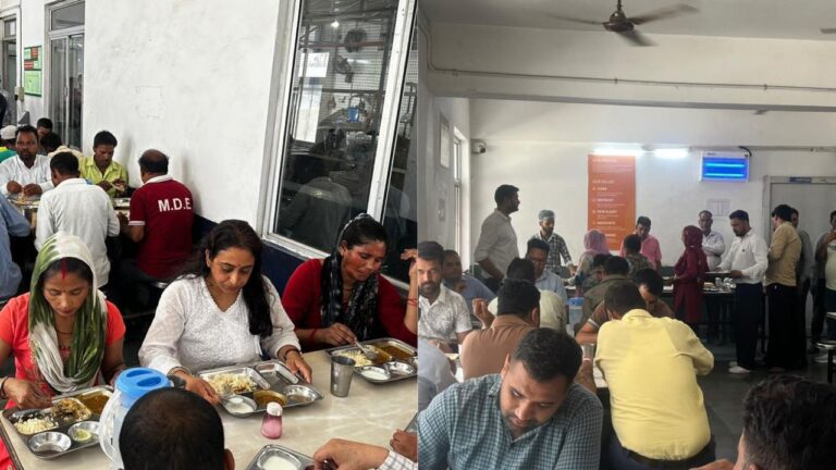 सिडकुल हरिद्वार की कंपनी में श्रमिकों के साथ भोजन करते श्रम विभाग के अधिकारी।